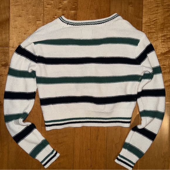Abercrombie & Fitch Cropped Sweater Cardigan Button Up Striped Preppy Knit - Picture 5 of 7
